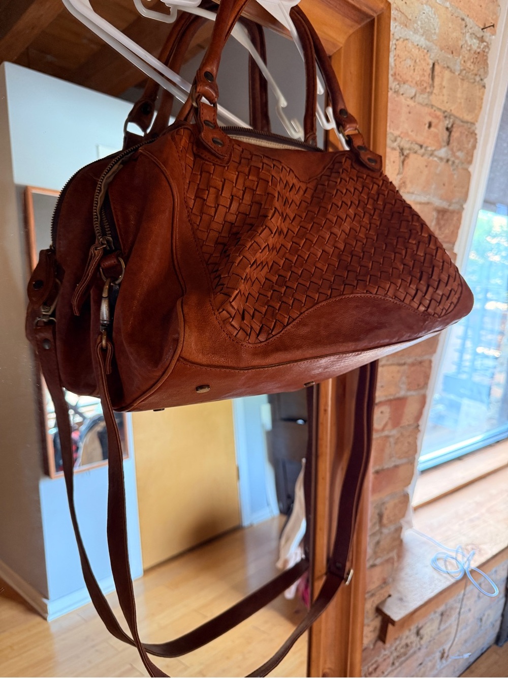 Italian Leather Woven Satchel Bag in Brown - Picture 4 of 6